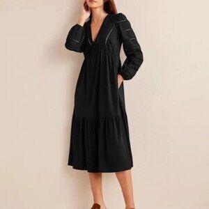 NWT Boden Women's Woven Mix Midi Black Jersey Dress, Size 10